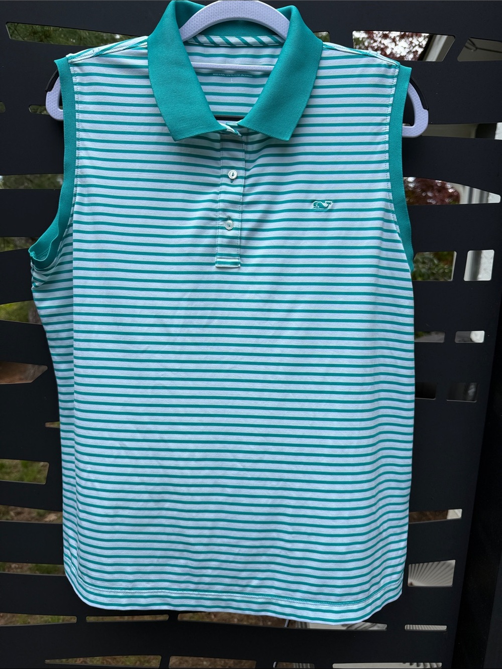 Vineyard Vines Teal & White Striped Sleeveless Polo Sz L